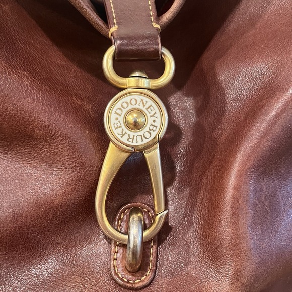 Dooney & Bourke Florentine Logo Lock Brown Leather Hobo Bag w/Dust Bag Pls Read - Picture 2 of 16